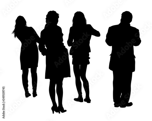 Man and women on on street. Isolated silhouette on a white background