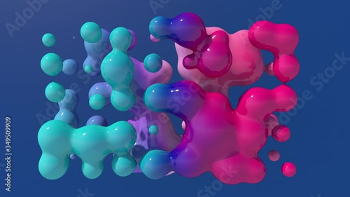 Colorful liquid balls. Abstract animation, 3d render.