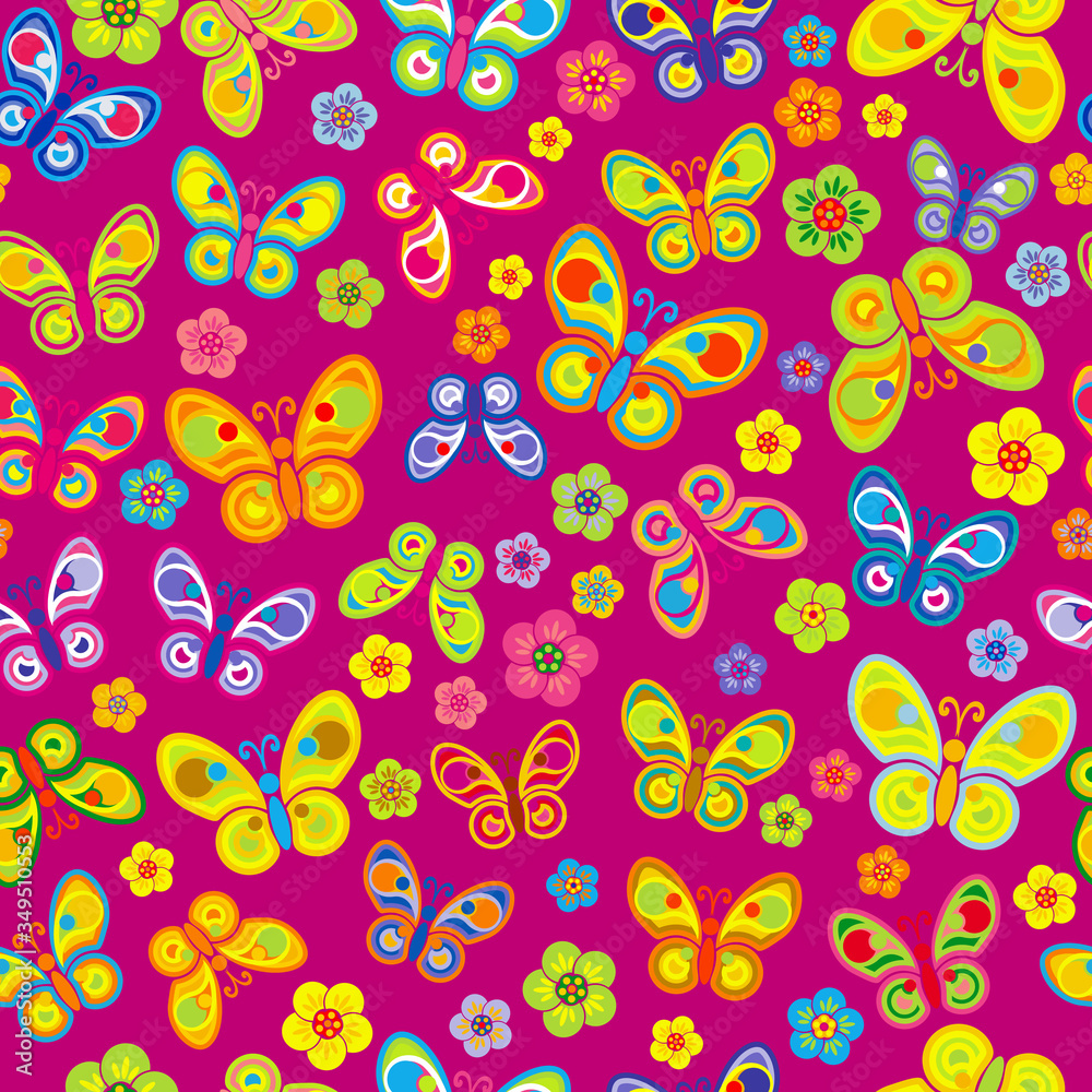 Vector background - flower pattern with butterfly (seamless) Vector background - flower pattern with butterfly (seamless)