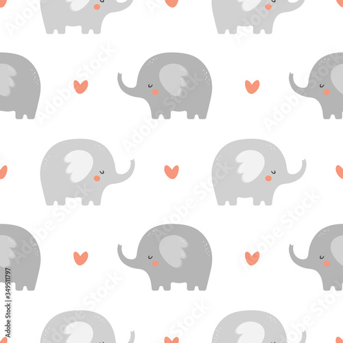 Elephant cute seamless pattern, Cartoon elephant background, vector illustration © Gabriel Onat