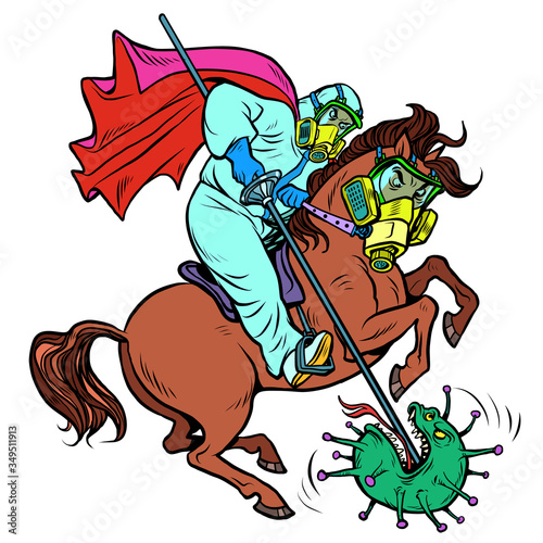 Horseman doctor defeats coronavirus, St. George emblem © rogistok