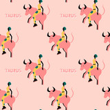 Seamless pattern with Taurus- astrological zodiac sign. Abstract print with The Bull.