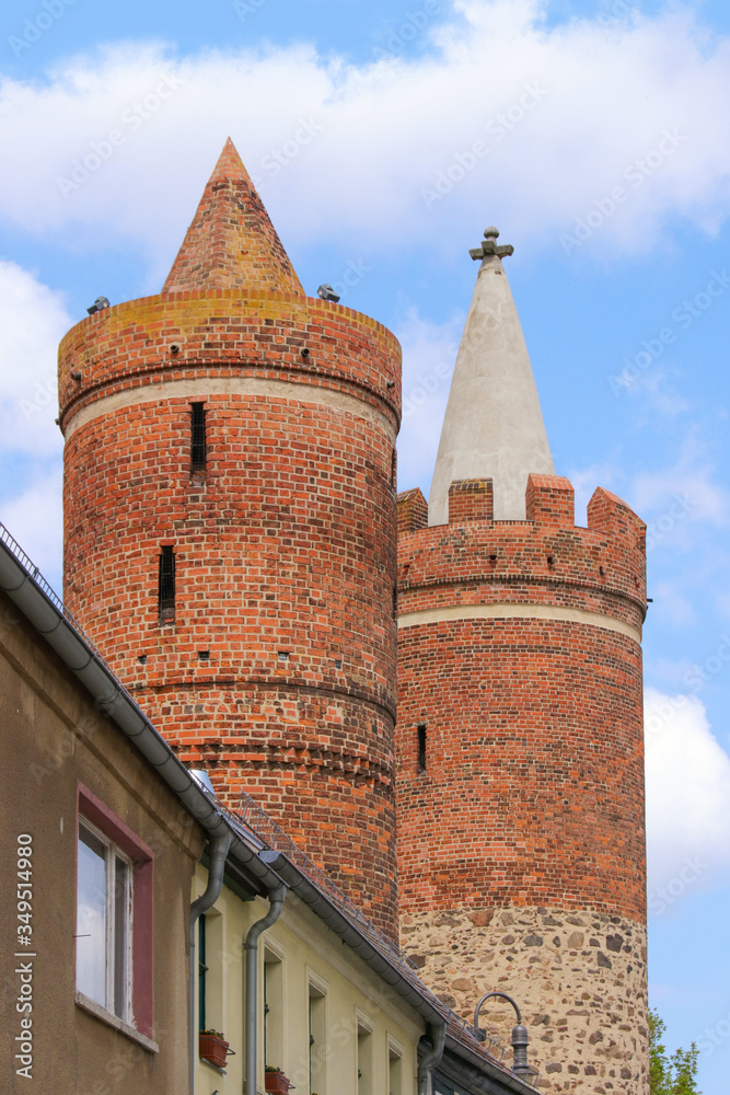 The watch towers from town wall of Jueterbog, federal state Brandenburg - Germany