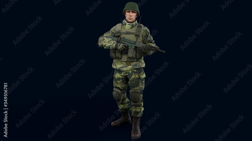 Male soldier 3d render, 3d model.