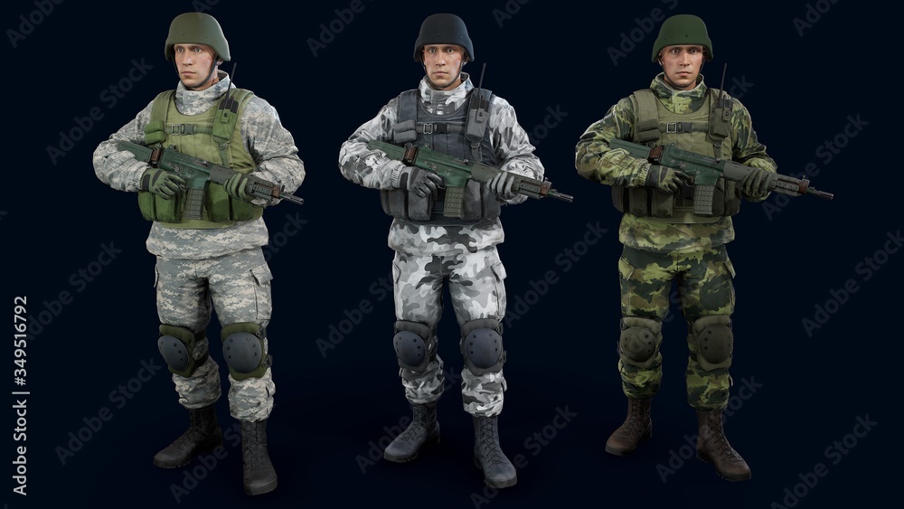 Fototapeta premium Male soldier 3d render, 3d model.