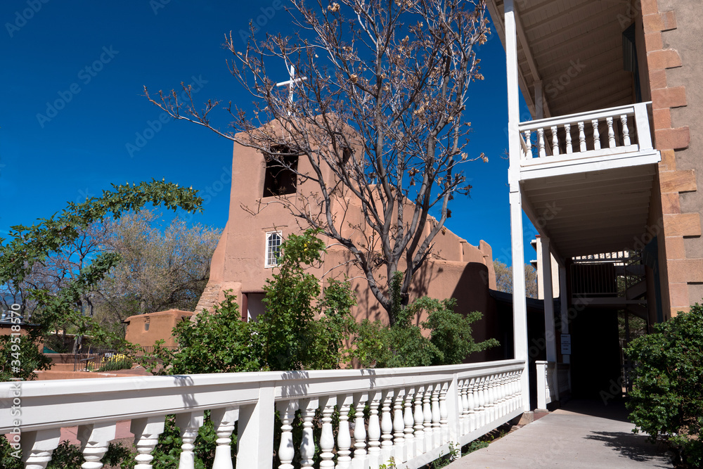 Fototapeta premium Historic San Miguel Church, the oldest in the USA, on the Old Santa Fe Trail in Santa Fe, New Mexico