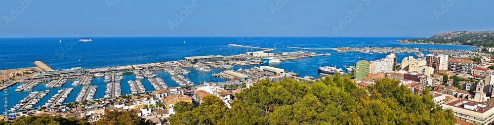 Panoramic view on the port and Marina of Denia, Spain.