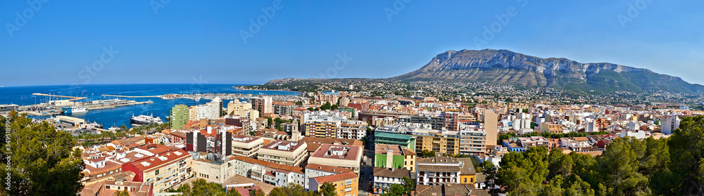 Panoramic view on the port and Montgo of Denia, Spain.