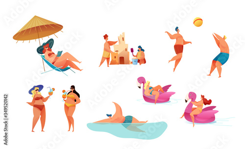 Vector cartoon summer beach vacation symbols set