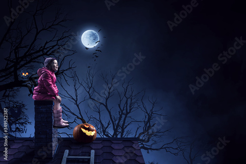 Spooky halloween image . Mixed media photo