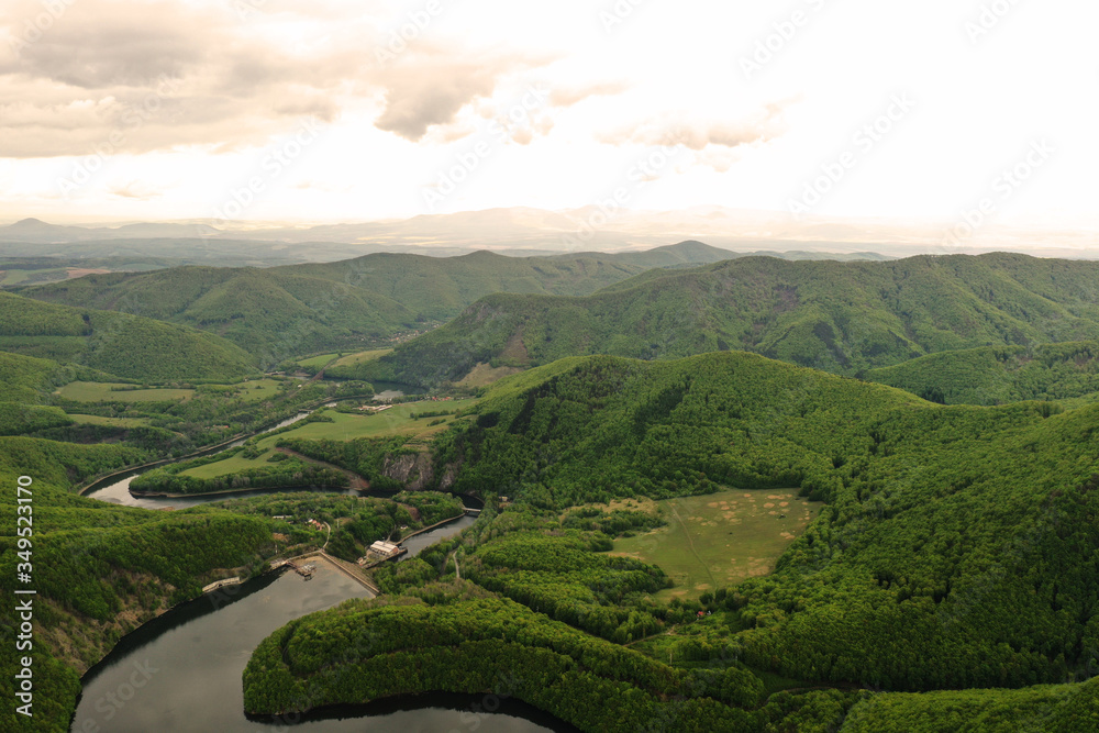 Naklejka premium Aerial view of water reservoir Ruzin in Slovakia