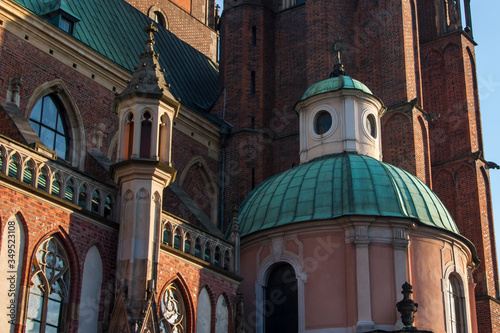 church, architecture, cathedral, building, europe, tower, religion, poland, old, city, st, town, sky, landmark, krakow, travel, dome, monument, historic, history, cross, cracow, brick, castle,wroclaw