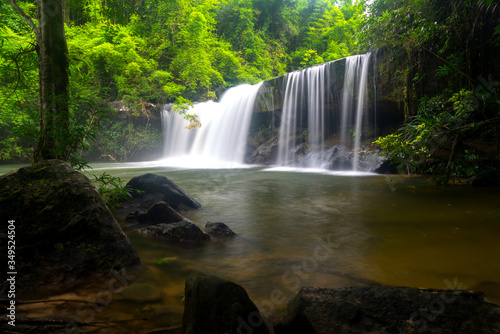 Amazing beautiful waterfalls in deep forest.Huai luang Great waterfall and beautiful at Ubon Ratchathani province Thailand ASIA.