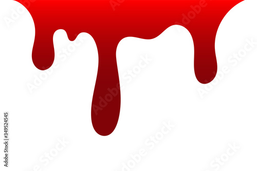 Blood drip. Drop blood isloated white background. Happy Halloween decoration design. Red splatter stain, splash spot, horror blot. Bleeding bloodstain scare texture. Liquid paint. Vector illustraton
