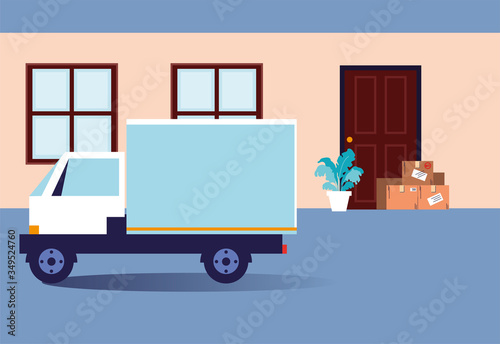 contactless delivery, boxes of purchases stand at the door