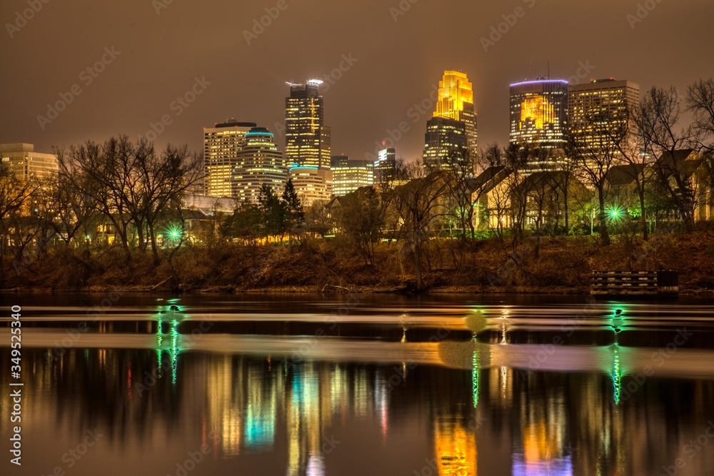 Minneapolis Minnesota  city skyline at night. Midwest USA. America Horizontal Landscape 