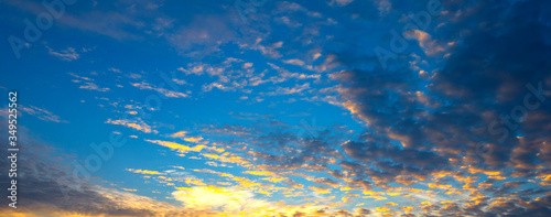 panorama vivid sky.Panorama of a twilight sunset and colorful clouds - sunlight with dramatic cloud. © noon@photo
