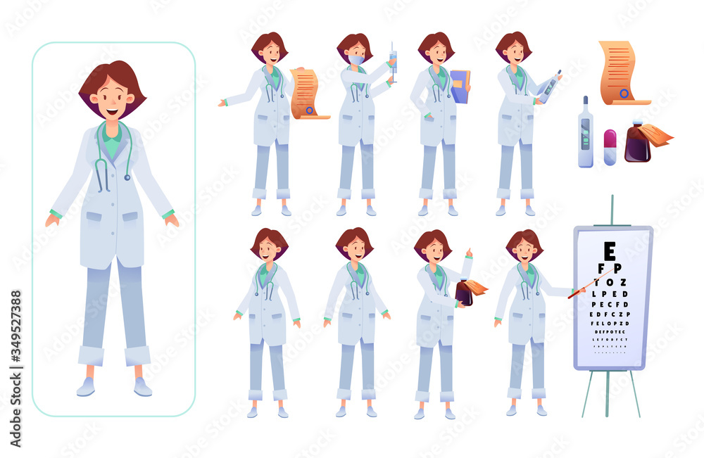 Vector flat woman doctor animation creation set Vector flat woman doctor animation creation set