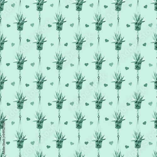 Watercolor seamless pattern with indoor plants in pots and flower pots. Perfect for packaging  wallpaper  wrapping paper  textiles.