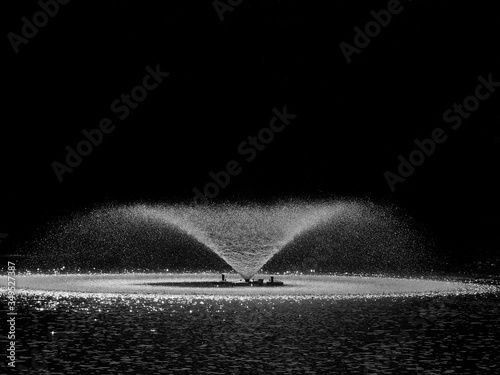fountain on water in garden black and white style