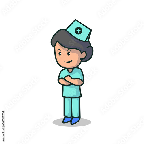 simple minimalist female nurse mascot logo design template 