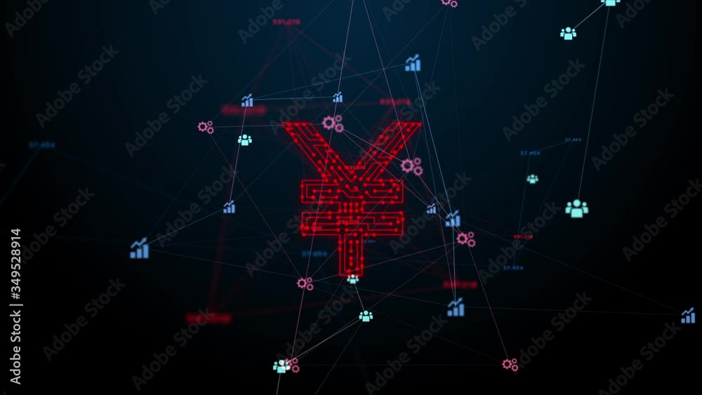 New Yuan digital currency of china, red line circuit design
