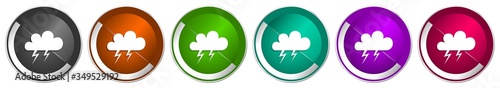 Storm icon set, silver metallic chrome border vector web buttons in 6 colors options for webdesign