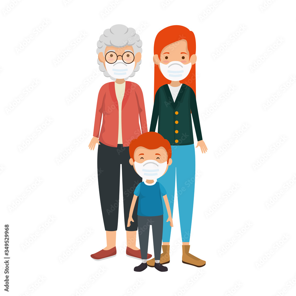 mother with grandmother and son using face mask vector illustration design mother with grandmother and son using face mask vector illustration design