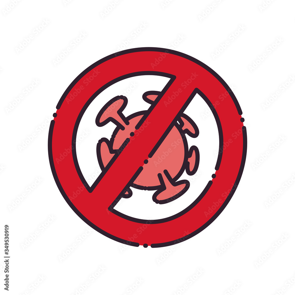 Covid 19 virus and forbidden symbol flat style icon vector design Covid 19 virus and forbidden symbol flat style icon vector design