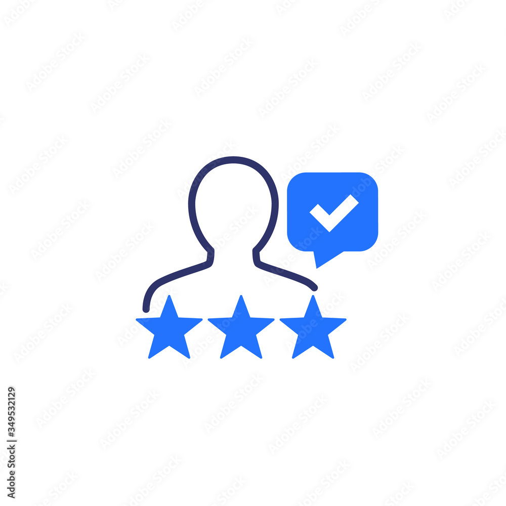 Customer review and feedback icon with check mark Customer review and feedback icon with check mark