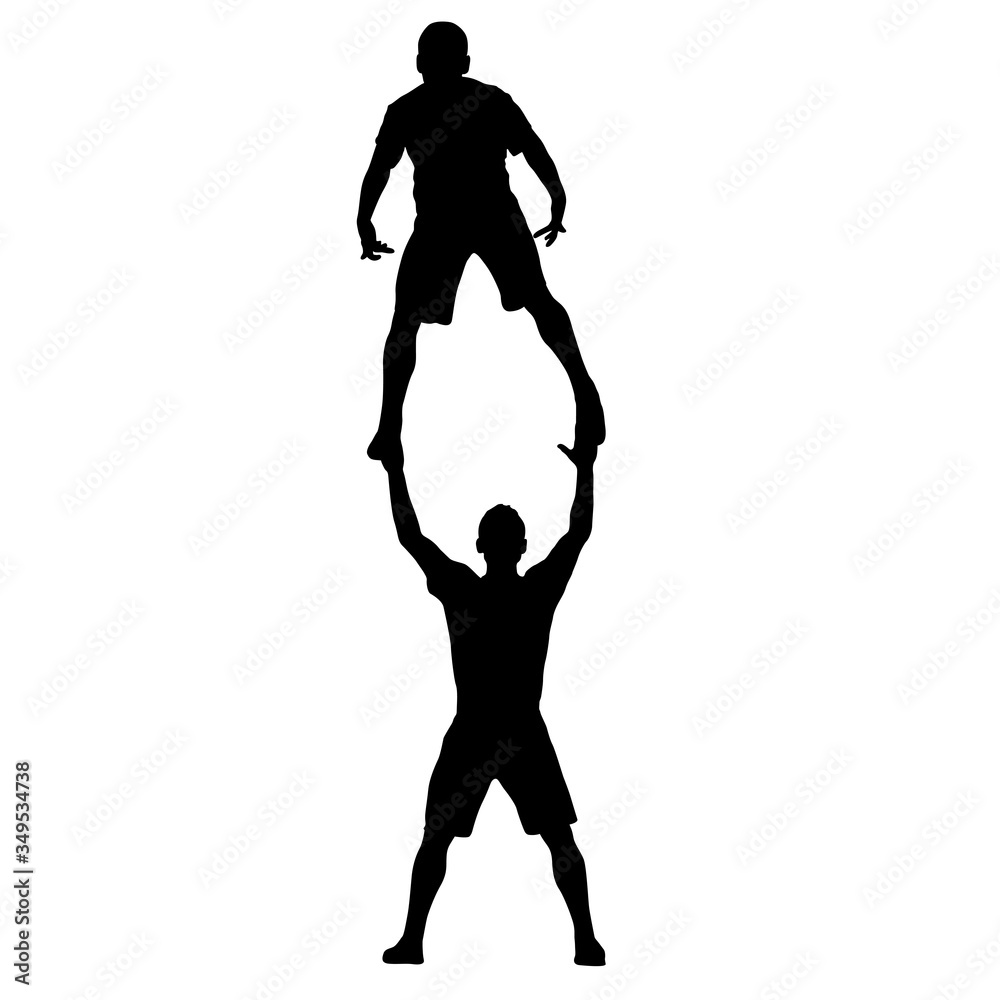 Silhouette of an acrobat standing on hands, on a white background