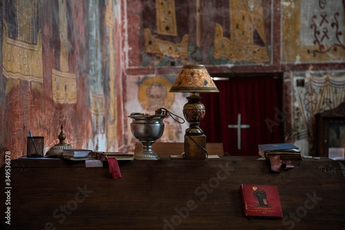 Lamp and various objects in the monastery of Ghelati.