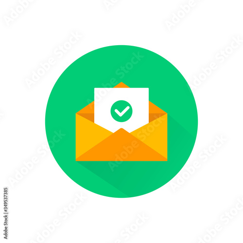Open envelope containing check mark or email, email, chat, letter icon flat in on isolated background. EPS 10 vector