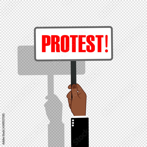 Protest. Hand holding picket sign. Mexican, muslim man hold plate. Politic vote icon flat on isolated background. Migrant struggle for rights concept. EPS 10 vector.