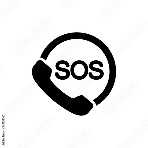 SOS icon. Emergency phone contact service on isolated white background. EPS 10 vector.