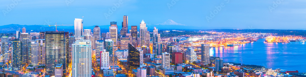 scenic view of down town of  seattle city at night,Seattle,Washington,usa.   for editorail use only.
