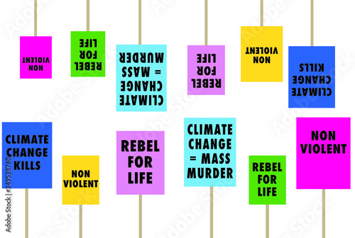 Extinction rebellion climate change placards no logo