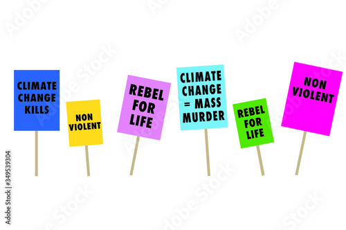 Extinction rebellion climate change placards no logo
