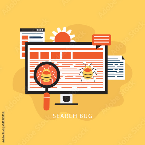 System bug concept. Code bug concept. Vector bug in the system. Bug searching.