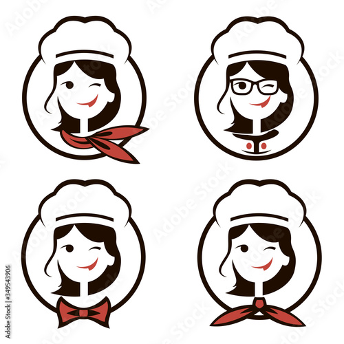 collection of chef woman icon isolated on white background