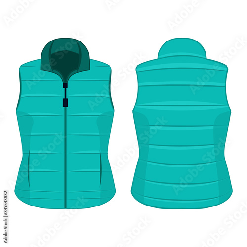 Turquoise winter zipped vest isolated vector on the white background