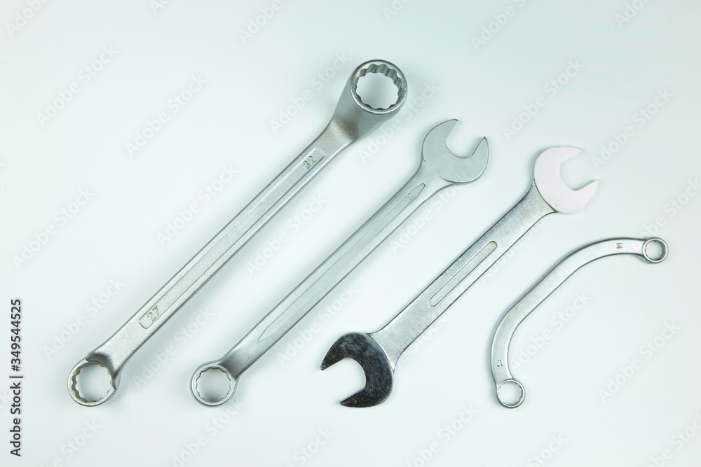 Box wrench and open end combination top view angle on white background Box wrench and open end combination top view angle on white background