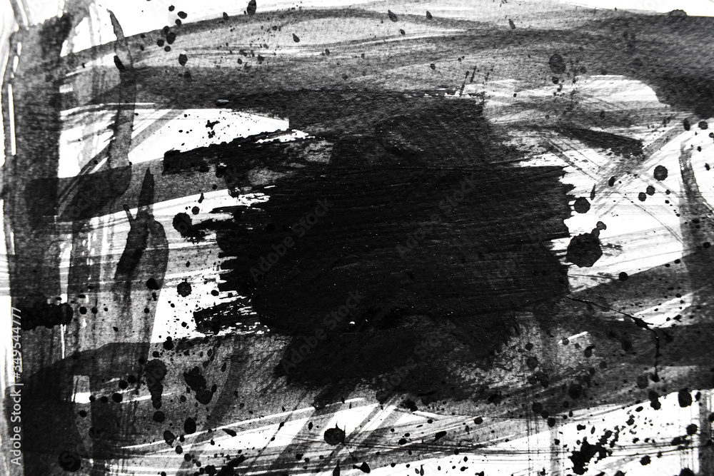 Fototapeta premium Background splash black on paper. Creative abstract art from ink and watercolor.