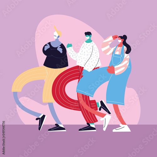 group people celebrating using face mask