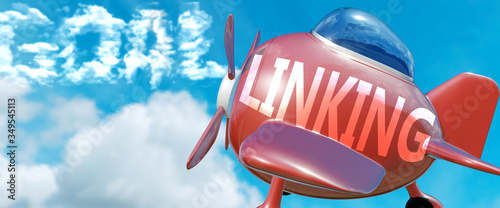 Tableau sur toile Linking helps achieve a goal - pictured as word Linking in clouds, to symbolize