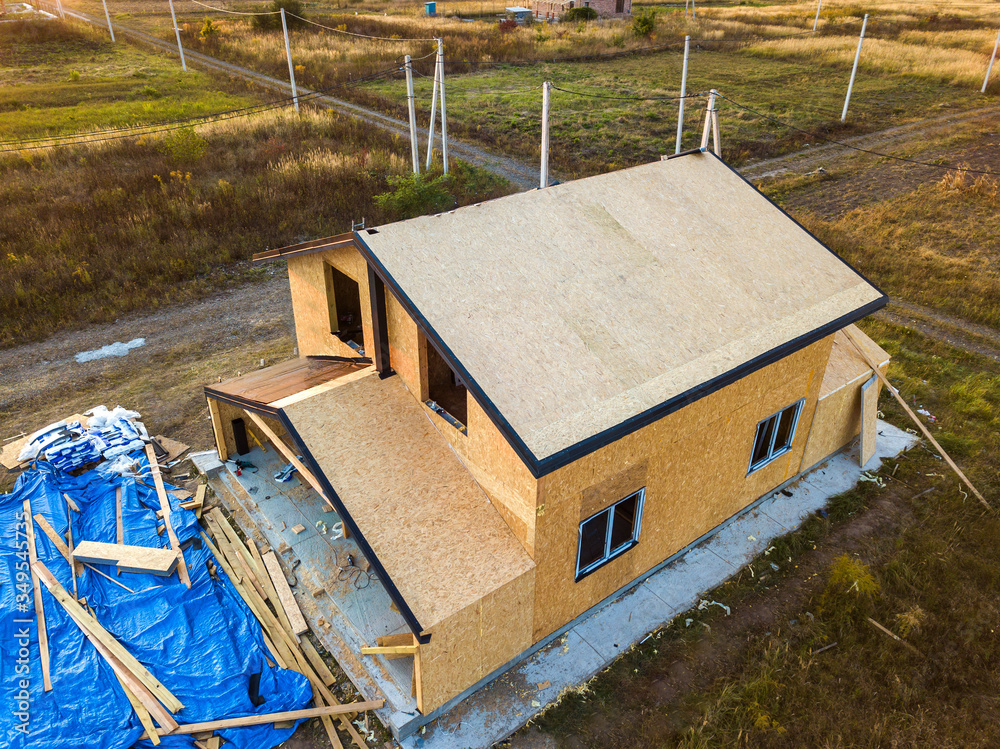 Construction of new and modern modular house. Walls made from composite ...