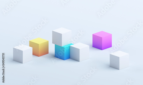 Abstract 3d render, modern geometric background design, composition of colorful cubes