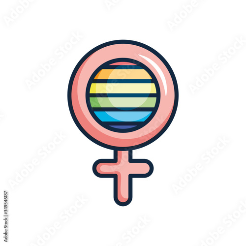 pride concept, female gender symbol with lgbt flag, line color style