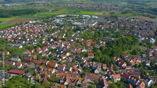 Aerial view of the city Aichelberg in Germany on a sunny spring day during the coronavirus lockdown. photo