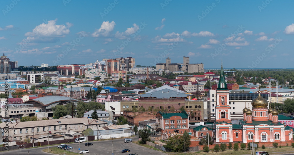 Timelapse of the city Barnaul view of the city and church, Altai, Russia